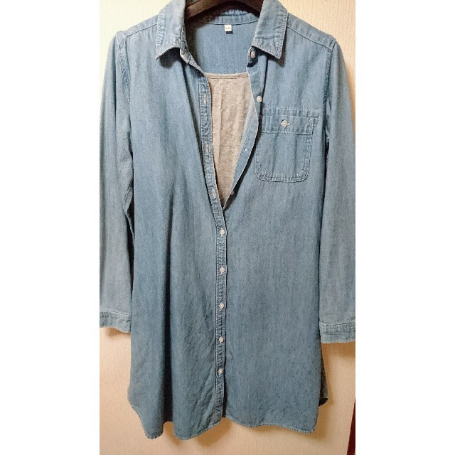 MUJI (無印良品)(ムジルシリョウヒン)の無印 マタニティ デニム シャツワンピ 授乳服 S ~ M キッズ/ベビー/マタニティのマタニティ(マタニティワンピース)の商品写真