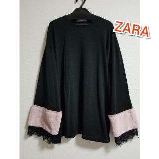 ザラ(ZARA)の新品未使用♡ZARA♡袖ファー付きトップス(カットソー(長袖/七分))