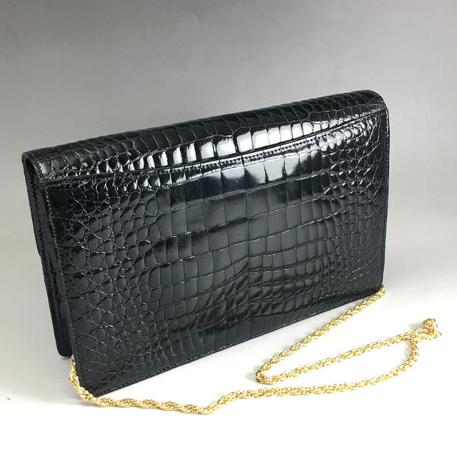 Crocodile(クロコダイル)のクロコダイル バッグ チェーン 黒 イタリー 本物 レディースのバッグ(ショルダーバッグ)の商品写真