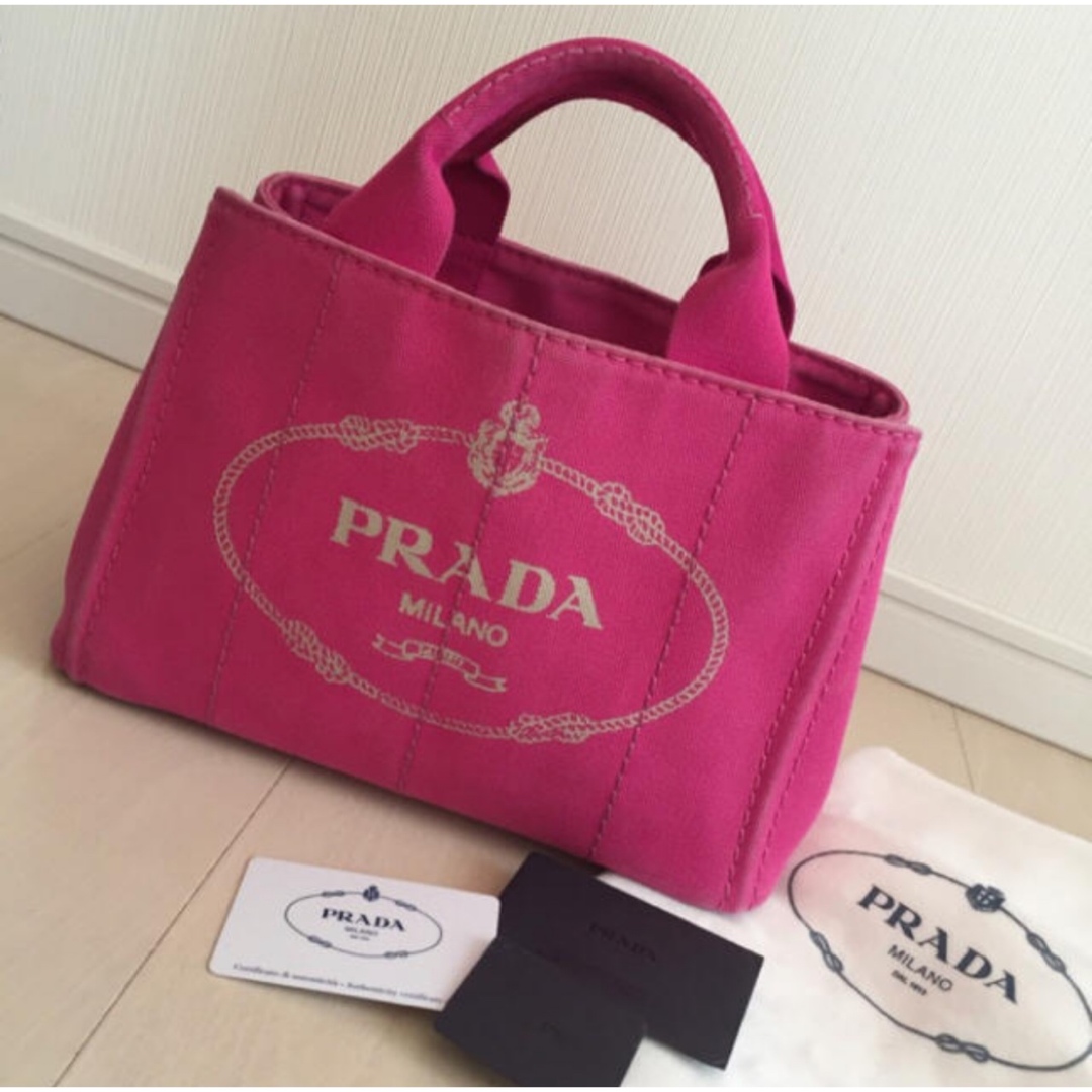 PRADA 送料無料 プラダカナパ トートバッグピンク カナパ Sサイズ