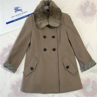 バーバリーブルーレーベル(BURBERRY BLUE LABEL)の美品 バーバリー ブルーレーベル クレストブリッジ ファー Aライン コート(ロングコート)