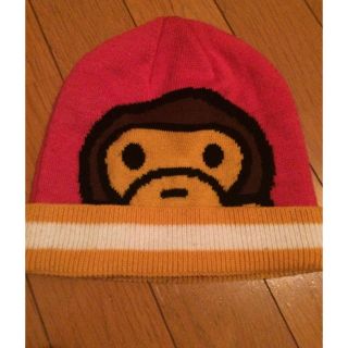 アベイシングエイプ(A BATHING APE)の最終お値下げ★BAPE KIDSマイロ君ニット帽 ピンク(帽子)