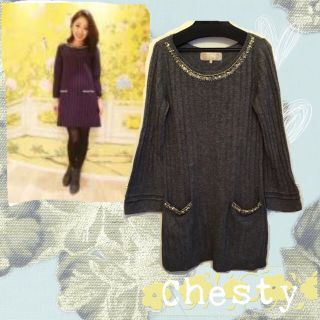 チェスティ(Chesty)のChestyビジューニットワンピース(ひざ丈ワンピース)