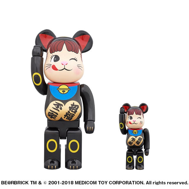 MEDICOM TOY(メディコムトイ)のBE@RBRICK 招き猫 ペコちゃん 黒 100％ ＆ 400％ エンタメ/ホビーのおもちゃ/ぬいぐるみ(キャラクターグッズ)の商品写真