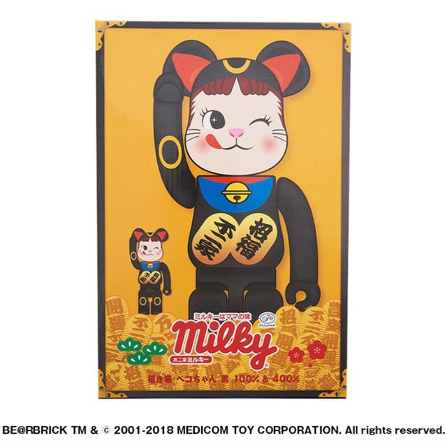 MEDICOM TOY(メディコムトイ)のBE@RBRICK 招き猫 ペコちゃん 黒 100％ ＆ 400％ エンタメ/ホビーのおもちゃ/ぬいぐるみ(キャラクターグッズ)の商品写真