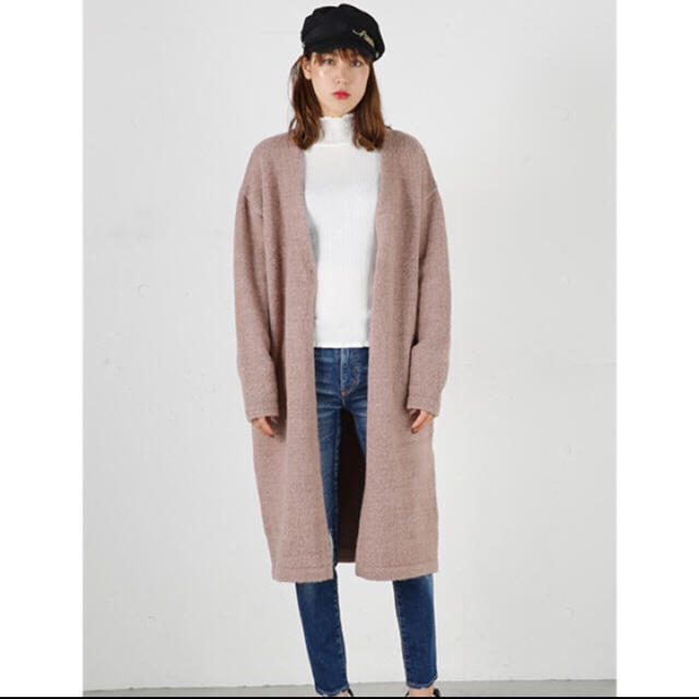 moussy(マウジー)のmoussy Warmth Knitting Gown ピンク レディースのジャケット/アウター(ガウンコート)の商品写真