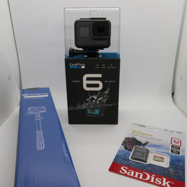 最高級のスーパー GoPro - GoPro HERO6 SDカード,自撮り棒セット Black,32GB ビデオカメラ