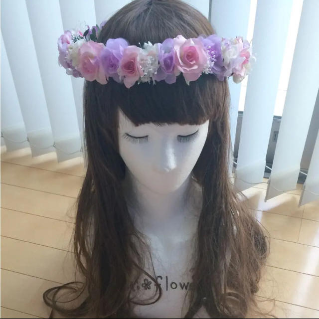 ハンドメイド花かんむり♡紫メイン♡ピンク♡白