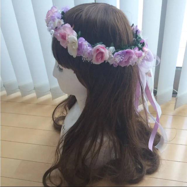 ハンドメイド花かんむり♡紫メイン♡ピンク♡白