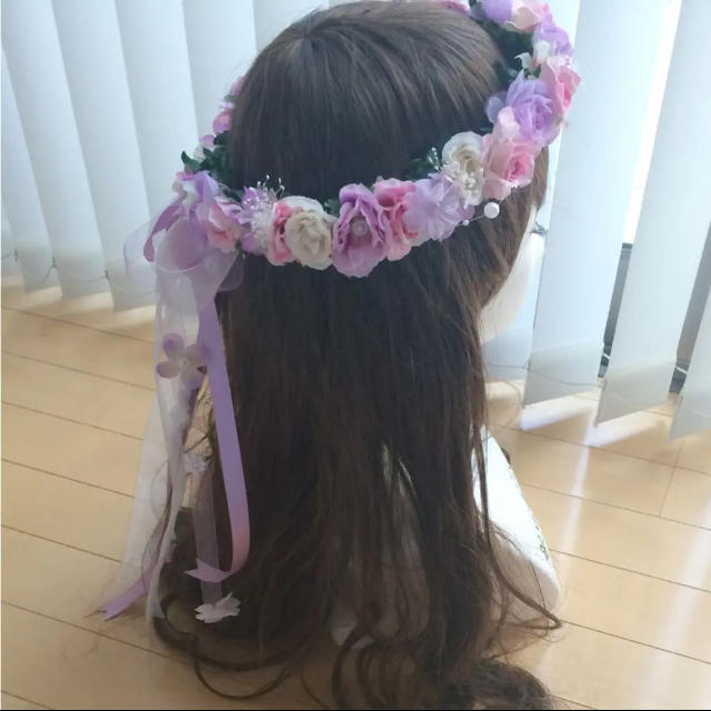 花かんむり♡紫メイン♡ピンク♡白 ハンドメイドのウェディング(ヘッドドレス/ドレス)の商品写真