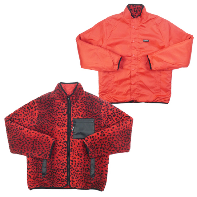 Supreme(シュプリーム)の【S】Leopard Fleece Reversible Jacket /Red メンズのジャケット/アウター(ナイロンジャケット)の商品写真