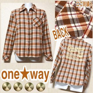 ワンウェイ(one*way)の【one★way】ネル素材BACKダメージロゴプリントチェック柄シャツ(シャツ/ブラウス(長袖/七分))