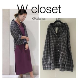 ダブルクローゼット(w closet)の新品タグ付き☆ワイド袖羽織りチェックシャツ グレー(シャツ/ブラウス(長袖/七分))