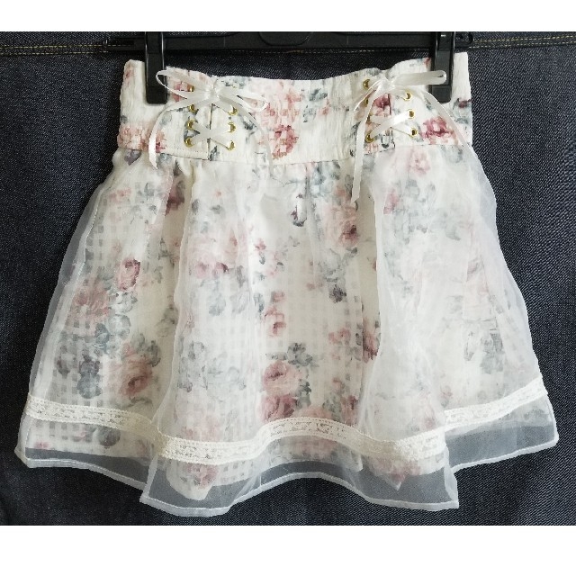 LIZ LISA(リズリサ)の花柄　編上げリボン　オーガンジースカート レディースのスカート(ミニスカート)の商品写真