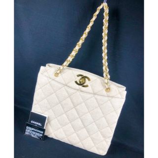 シャネル(CHANEL)のシャネル ココマーク リネン 麻 マトラッセ Wチェーン トートバッグ でかココ(ショルダーバッグ)