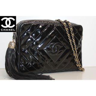 シャネル(CHANEL)のヴィンテージ シャネル フリンジ チェーンショルダーバッグ 斜め掛け 黒(ショルダーバッグ)