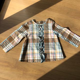 プチバトー(PETIT BATEAU)のプチバトー チェック柄フリルブラウス(シャツ/カットソー)