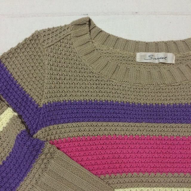 SNIDEL(スナイデル)の七分袖配色ニット レディースのトップス(ニット/セーター)の商品写真