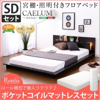 宮、照明、コンセント付きフロアベッド【カエルム-CAELUM-（セミダブル）】(セミダブルベッド)