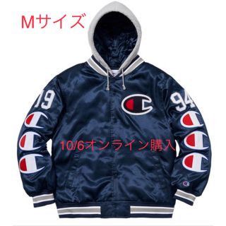 シュプリーム(Supreme)のSup×Champion Hooded Satin Varsity Navy(スタジャン)