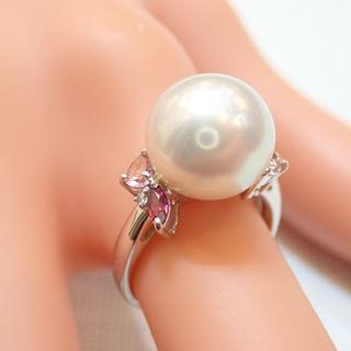 ■K18WG 南洋真珠(白蝶真珠)パールリング 11.8mm ダイヤモンド色石(リング(指輪))