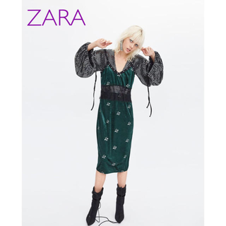 ザラ(ZARA)のsale!新品タグ付☆ZARAザラ☆刺繍入りベルベットレースドレス(ひざ丈ワンピース)