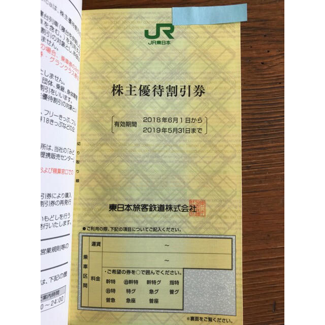 JR(ジェイアール)のJR東日本 株主優待 チケットの乗車券/交通券(鉄道乗車券)の商品写真