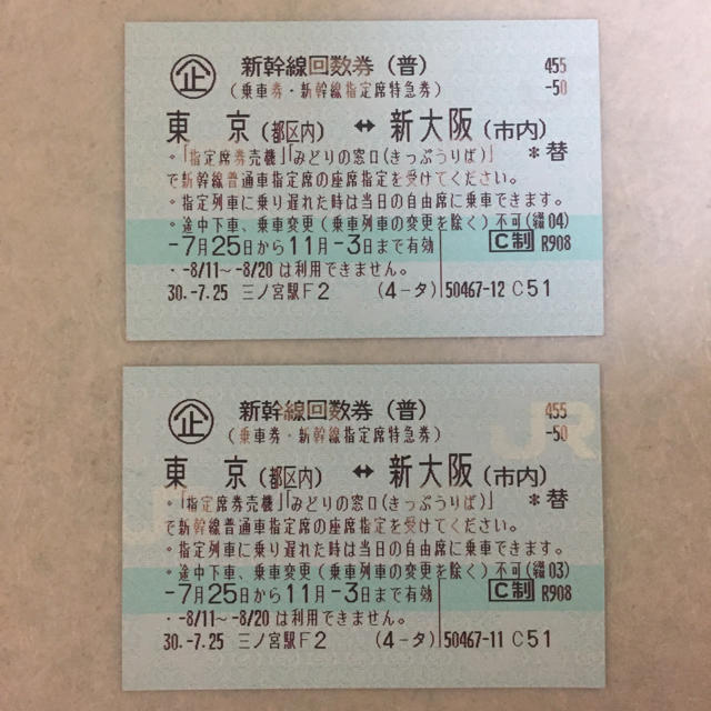 新大阪↔︎東京 往復チケット