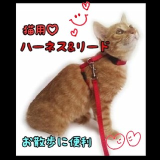 ♡猫用リード ハーネス♡お散歩♡ブラックorレッド(猫)