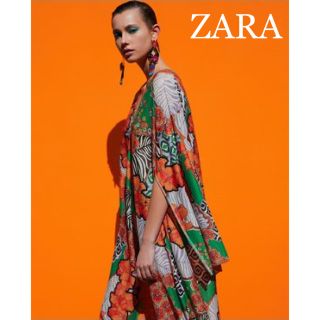 ザラ(ZARA)のsale!新品タグ付☆ZARAザラ☆レトロフラワー柄ドレス衣装カバーL(ロングワンピース/マキシワンピース)