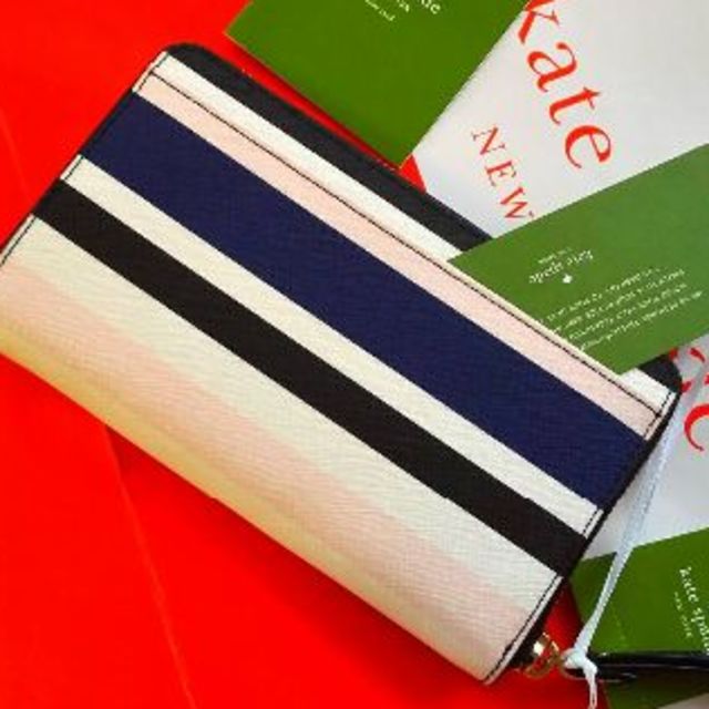 kate spade new york(ケイトスペードニューヨーク)の★★交渉中★ケイトスペード長財布ピンクブラックブルーストライプマリンボーダー牛革 レディースのファッション小物(財布)の商品写真