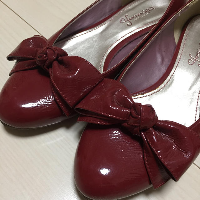 レディースパンプス リボン Mサイズ レッド 23.23.5cm レディースの靴/シューズ(ハイヒール/パンプス)の商品写真