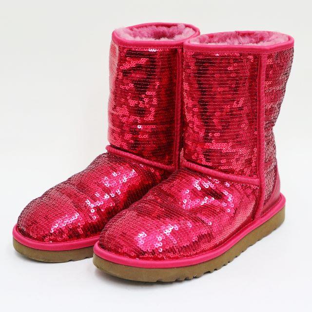 極美品】UGG アグ 赤のスパンコール ムートンブーツ 24cm レッド - ブーツ