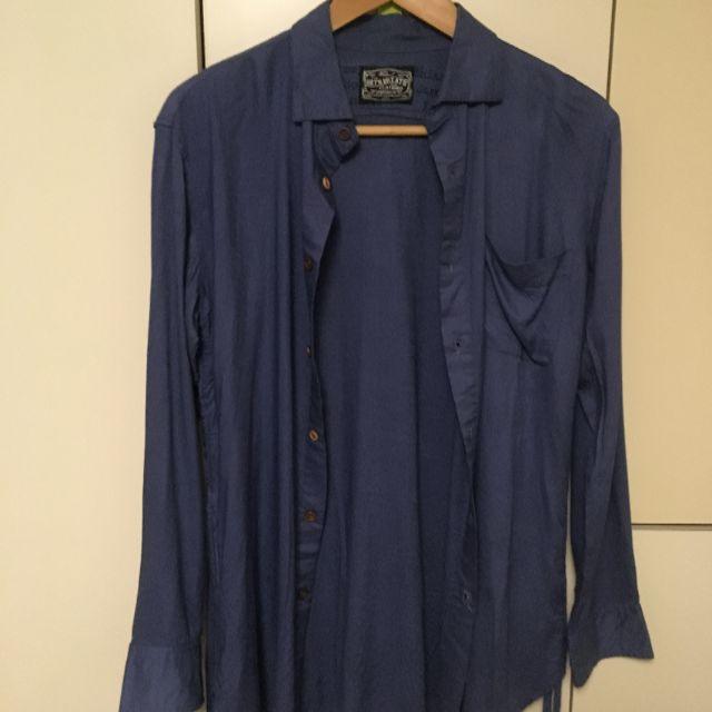 UPSTART(アップスタート)の最終価格！UPSTART ロング丈ドレスシャツ 青　ブルー L メンズのトップス(Tシャツ/カットソー(七分/長袖))の商品写真