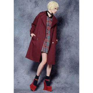 PAMEO POSE  Mix Dress Coat ボルドー　チェック　F