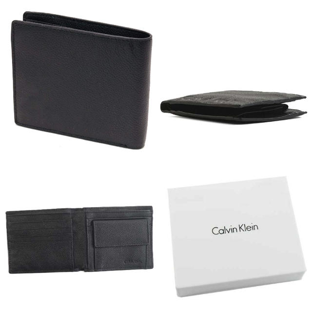 Calvin Klein(カルバンクライン)のカルバンクライン 2つ折り 財布 小銭入れ付き 79475 LOGO BLACK メンズのファッション小物(折り財布)の商品写真