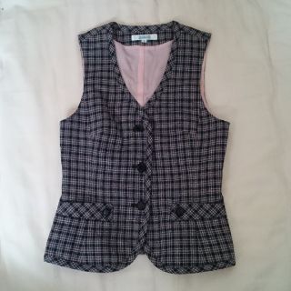 事務員ピンクチェックベスト制服5号(ベスト/ジレ)