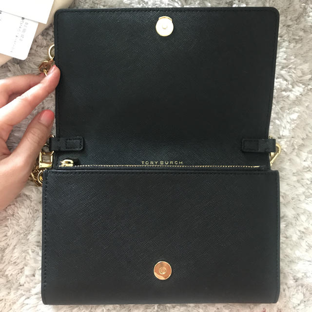 極美品 TORY BURCH ショルダーバッグ ウォレット レザー 黒