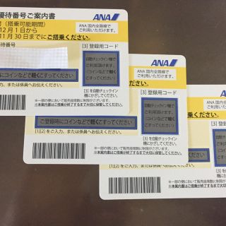 エーエヌエー(ゼンニッポンクウユ)(ANA(全日本空輸))の送料無料！ANA株主優待券3枚セット(その他)