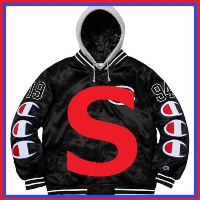 Sサイズ　黒　Champion® Hooded Satin Varsity