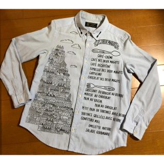 リベットアンドサージ(rivet & surge)の☆彡 rivet&surge レストラン柄シャツ 薄ブルー ☆彡(シャツ/ブラウス(長袖/七分))