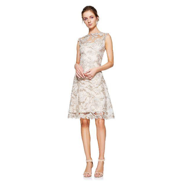 値段が激安 新品 Tadashi - SHOJI TADASHI Shoji ベージュ 花柄刺繍 膝 通販正規店 TADASHI 膝丈ワンピース US2 タダシショージ SHOJI ひざ丈ワンピース