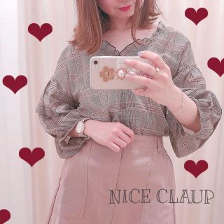 ワンアフターアナザーナイスクラップ(one after another NICE CLAUP)のふんわりボリューム袖チェックブラウス♡マジェスティックレゴン、ダズリン、ヘザー (シャツ/ブラウス(長袖/七分))