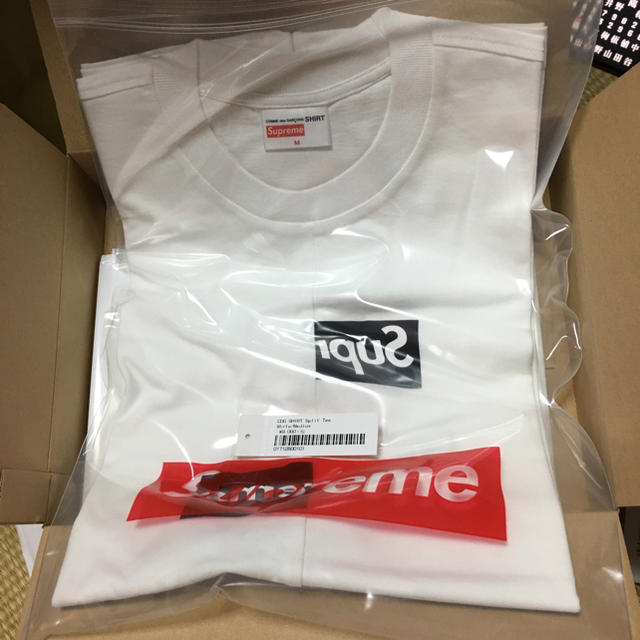 トップスsupreme CDG split box logo Tシャツ Mサイズ 白