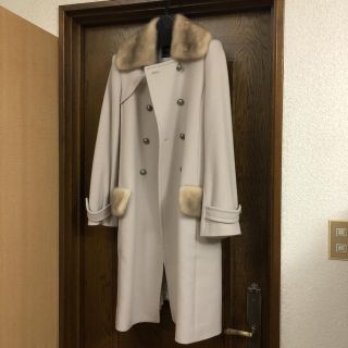 フォクシー(FOXEY)のFOXEY フォクシー カシミヤ混 ミンク付コート サイズ40 薄ベージュ 美品(ロングコート)