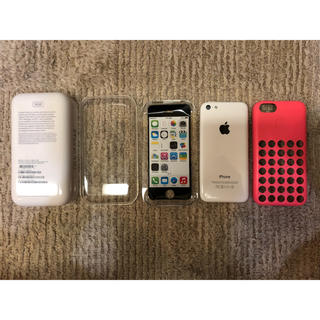 アップル(Apple)の海外版 iPhone 5c ホワイト+ ケース(ピンク)(スマートフォン本体)