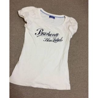 バーバリーブルーレーベル(BURBERRY BLUE LABEL)の９本物バーバリーブルレの白の半袖美ラインカットソー　38(カットソー(半袖/袖なし))