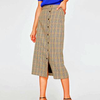 ザラ(ZARA)のZARAハイウエストミディ丈 メタルスナップボタンスカート(ひざ丈スカート)