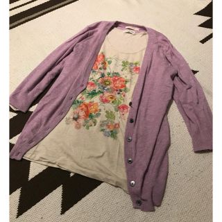 ローリーズファーム(LOWRYS FARM)のLOWRYS FARM 七分袖 花柄Ｔシャツ カーディガン セット(カーディガン)