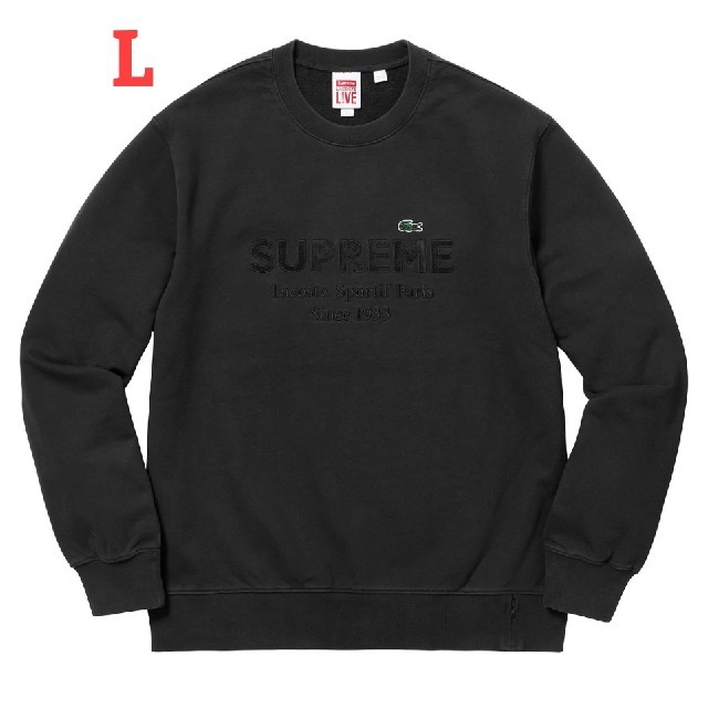 Supreme LACOSTE クルーネックスウェットシャツ ブラック Lサイズ